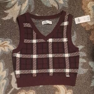 Hollister Maroon, Black and White V-Neck Sweater Vest